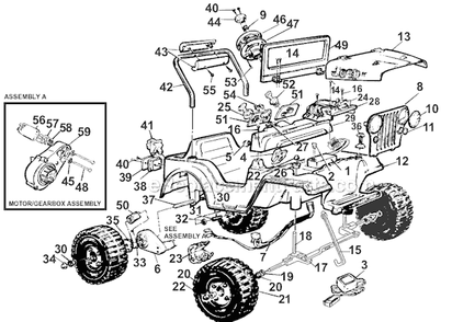 Page A Diagram and Parts List for 74760-84760  Power Wheels Ride-On Cars